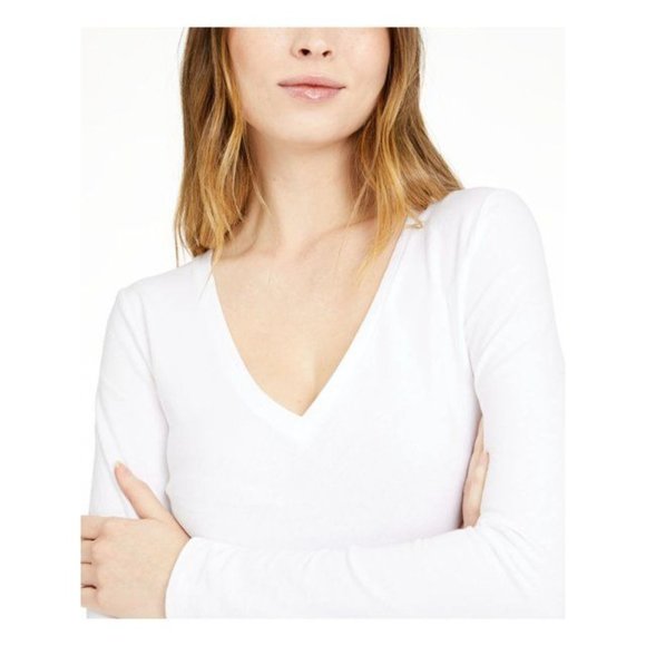 INC Long Sleeve V-Neck Tee - White - NWT - Medium - Picture 3 of 3